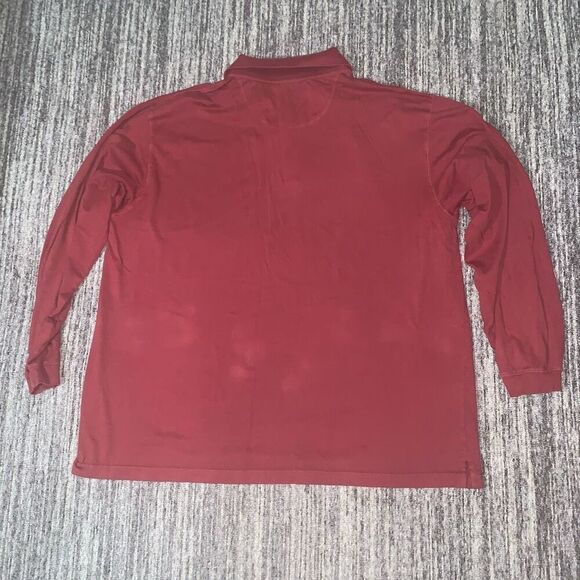 Mens Size XL 100% Cotton Pullover Long Sleeve Polo Shirt Merlot Red Collared - Picture 5 of 5